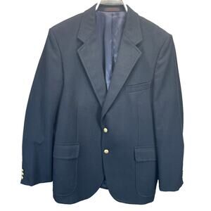 Vtg Savile Row Jacket Men 40R Navy Blue Sport Coat Gold Button Wool Blend Blazer